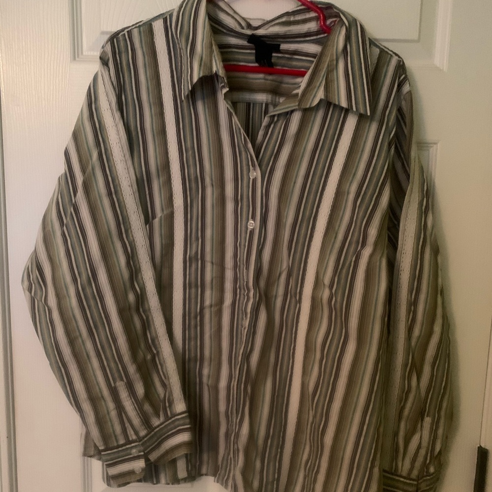 Brown, green, and lace button down
